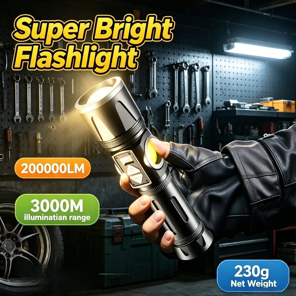 Super Bright LED Flashlight Multifunctional Magnetic Torch with Digital Power Display for Outdoor Working Emergency Lighting