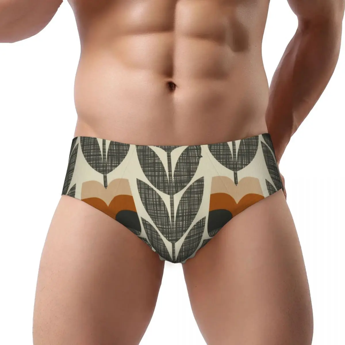Custom Men's Rose Bud Orange By Orla Kiely Men Panties Breathable Briefs Underwear