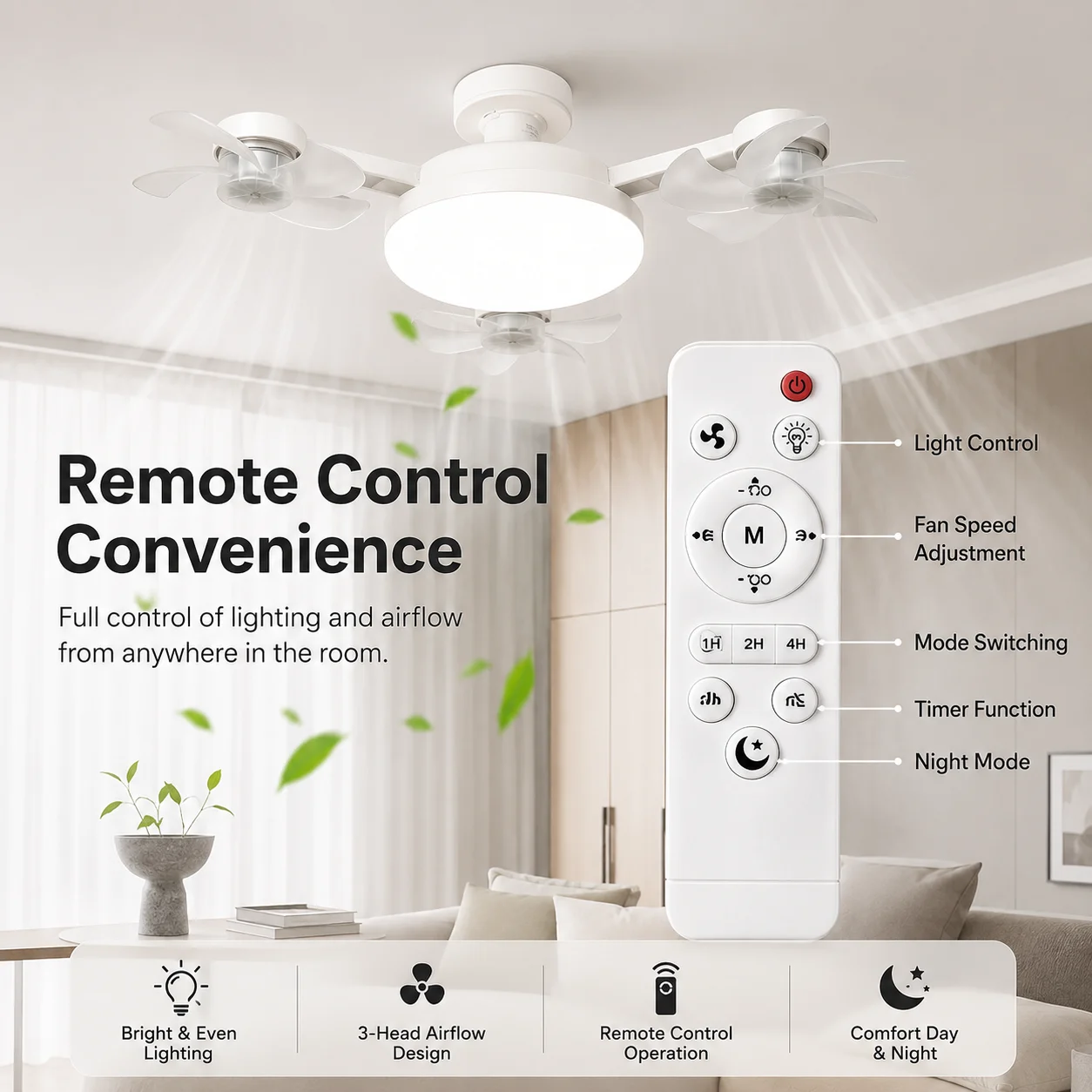 UFO Design E27 Socket Intelligent Ceiling Fan Light Remote Control Adjustment Wind Speed Timer 3 Color Modes Living Room Decor
