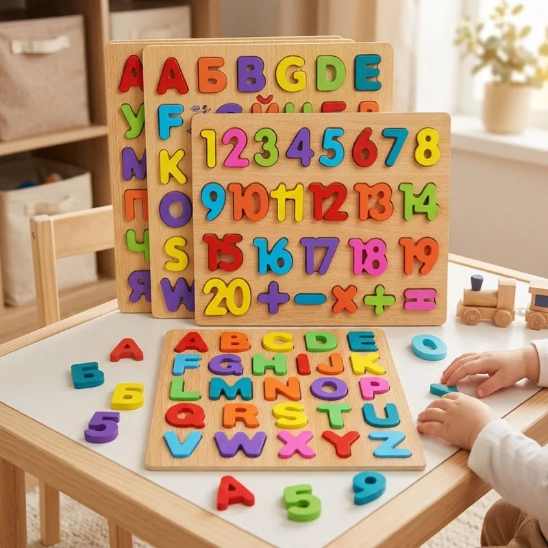 Kids Educational Number Letter Puzzle Upper Lower Case Alphabet Cognition Early Learning Preschool Intelligence Development Toy