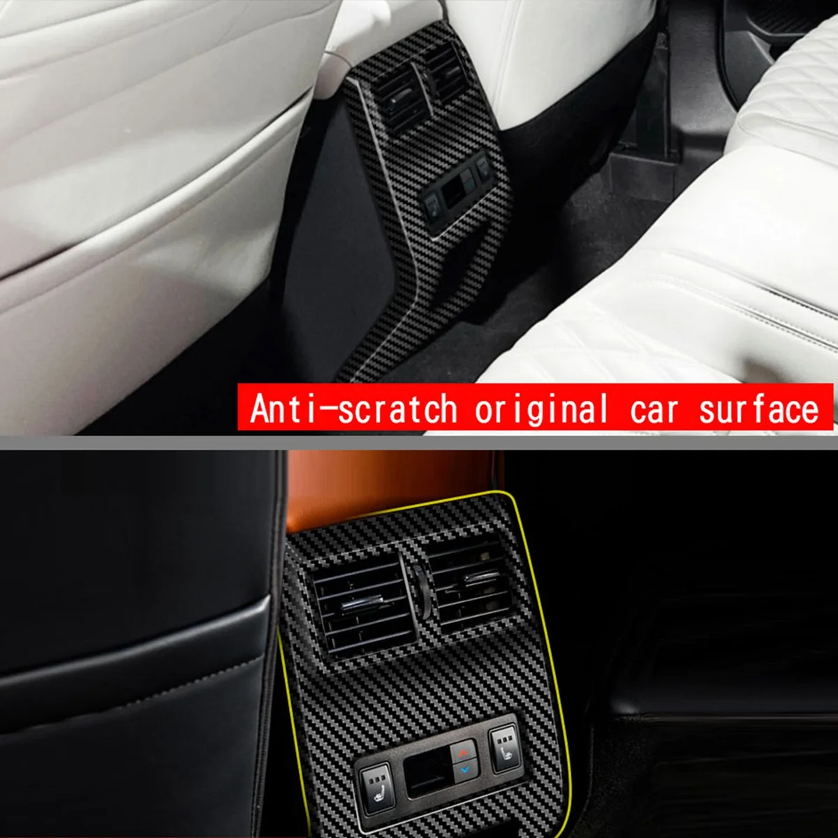 RHD untuk Mitsubishi OUTLANDER 2022 Gloss kotak sandaran tangan hitam bingkai Ventilasi udara belakang stiker penutup antitendangan