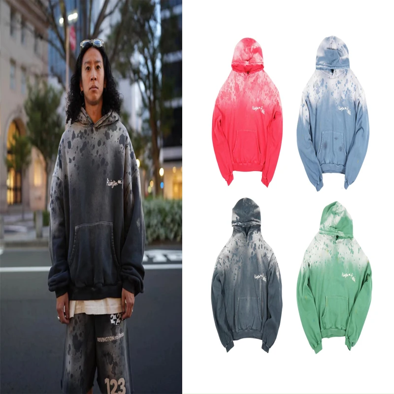 Washed RRR123 Splashing Ink Spots Heavy Fabric High Quality Hoodie Men Women Black Red Green Blue Sweatshirts Oversize