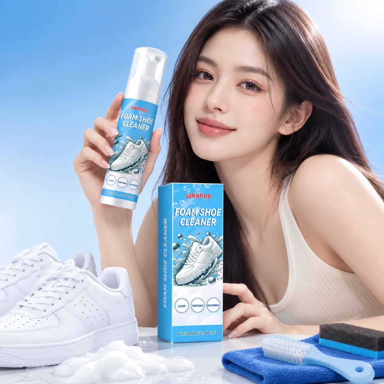 Jakehoe Foam Shoe Cleaner Powerful Stain Removal Oil Stain Remover Shoe Color Protection No‑Rinse Cleaning Shoe Cleaning Kit