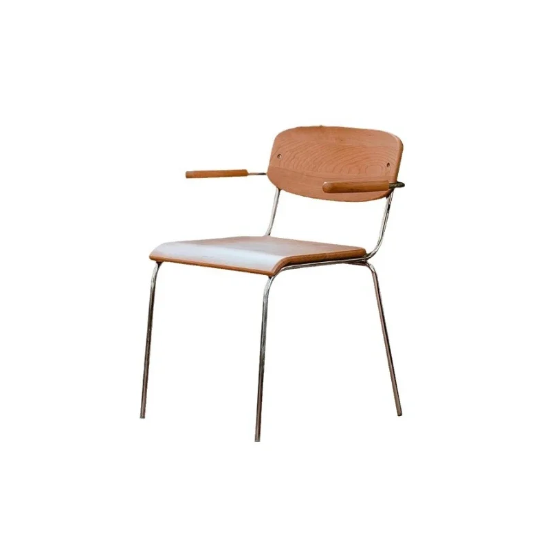 Dining chair Household cherry wood back chair that can hang a table Solid wood armrests Stainless steel office chair