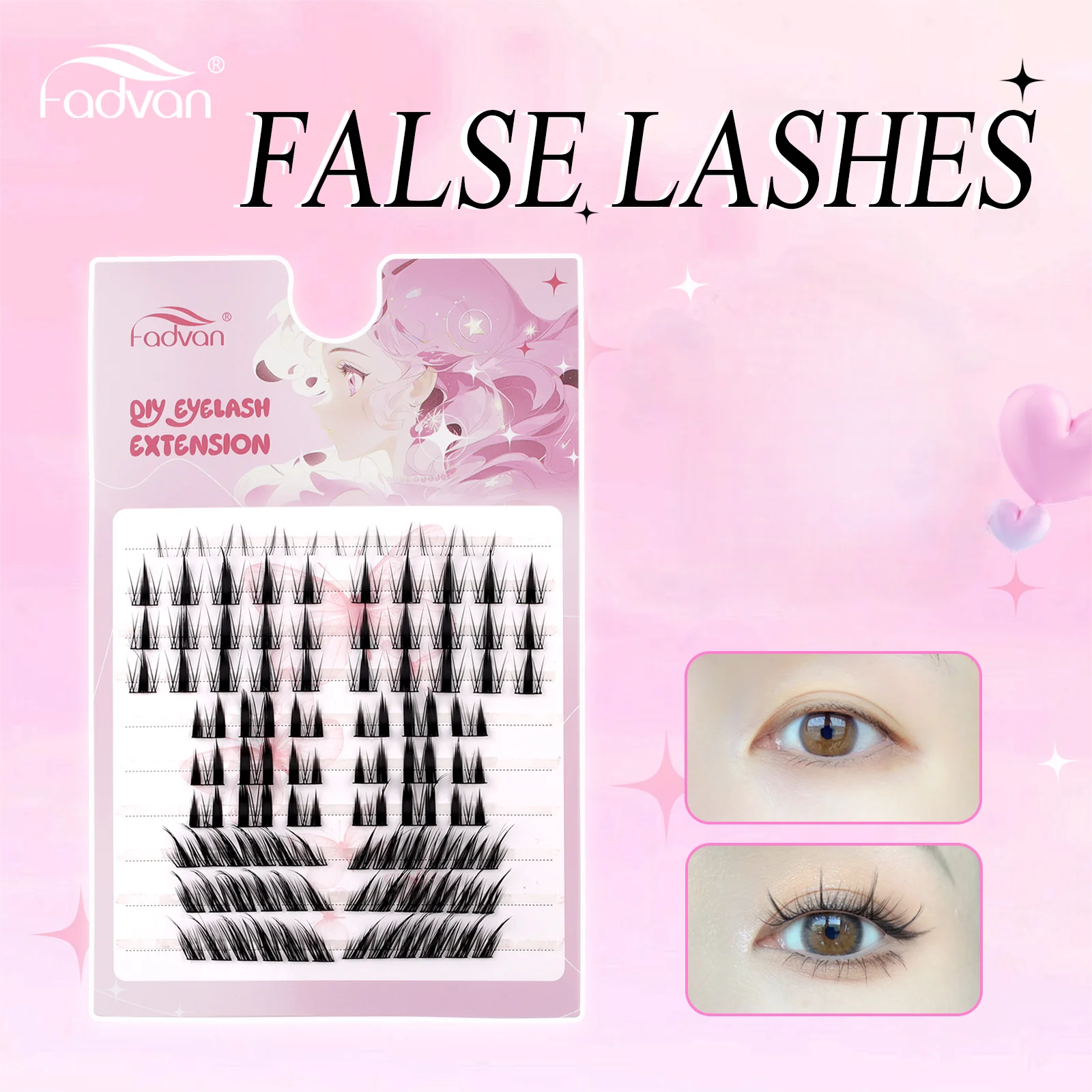 Fadvan DIY Cluster Lashes Natural Eyelash extension Cluster Natural Volume Individual Lashes Mixed Tray Lashes Eyelashes 10 Rows