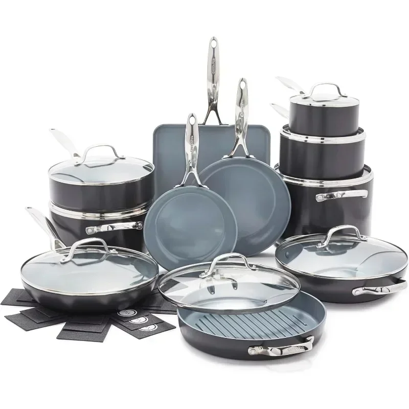 Valencia Pro Hard Anodized Healthy Ceramic Nonstick 22 Piece Cookware Pots & Pans Set, Saute & Sauce Pans,Stockpot,Lids