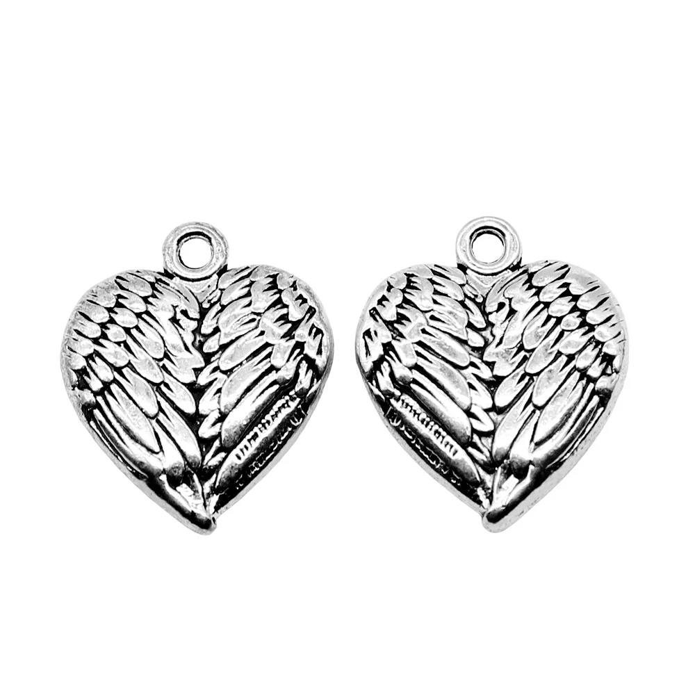 Ornaments 3D Angel Wings Heart Charms Jewellery Making Supplies 17x21mm 3pcs