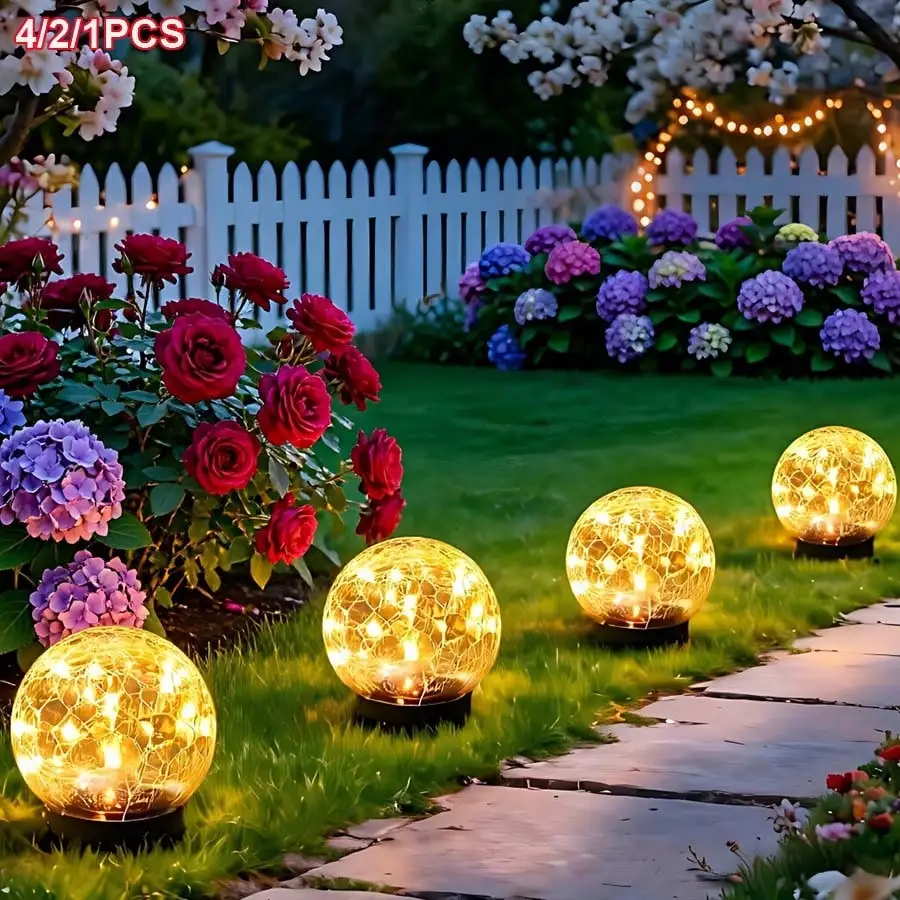 1/2/4pcs Outdoor Solar Lights, Outdoor Solar Floor Lights - Cracked Wishing Ball, IP44 Waterproof, 1500mAh,Smart Light Sense, Bright LED Lights Can Create A Decorative Atmosphere For Your Garden, Terrace, Deck, Steps, Walls And Driveway