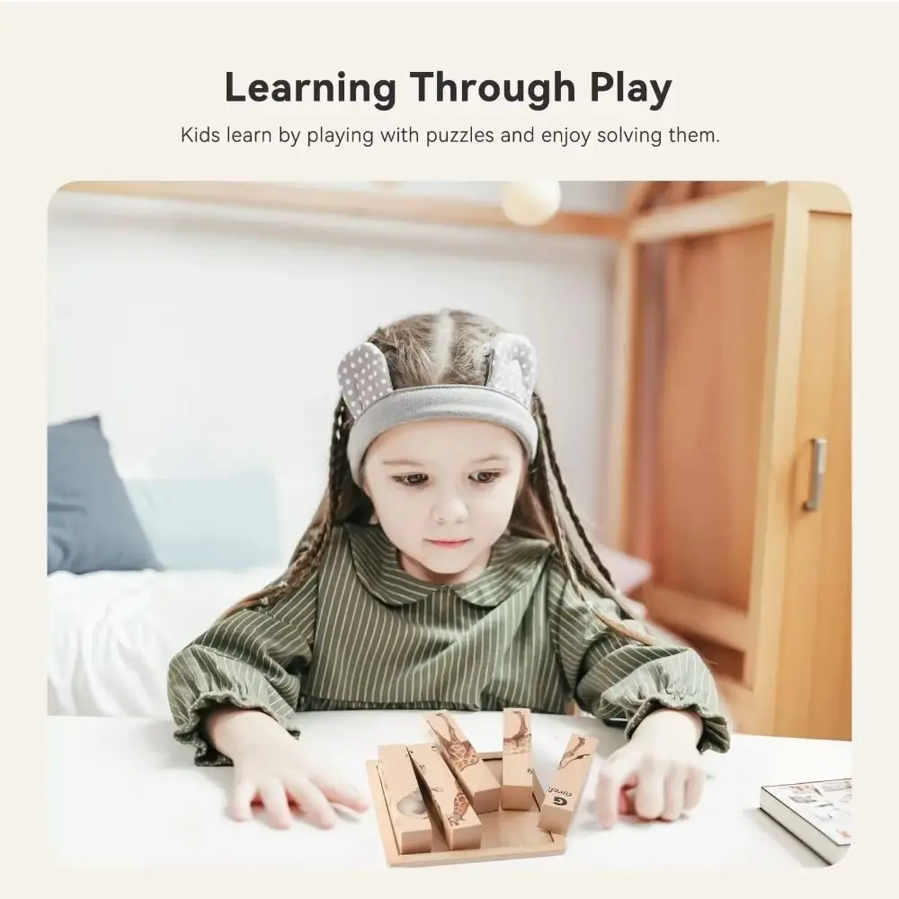 Wooden Wooden Animal Puzzles Educational Montessori Animal Theme Block Puzzle 4 in 1 3D Wooden Rotating Jigsaw Party Favor Gift