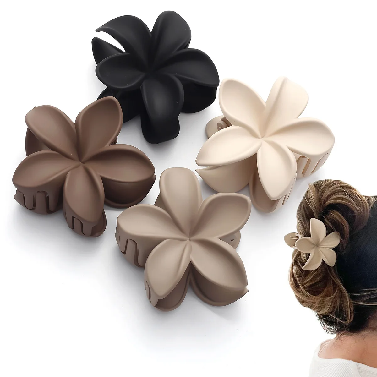 

Retro sweet matte flower grab clip 4CM acrylic crab clip half tie ponytail lady clip five petal flower new hair accessories