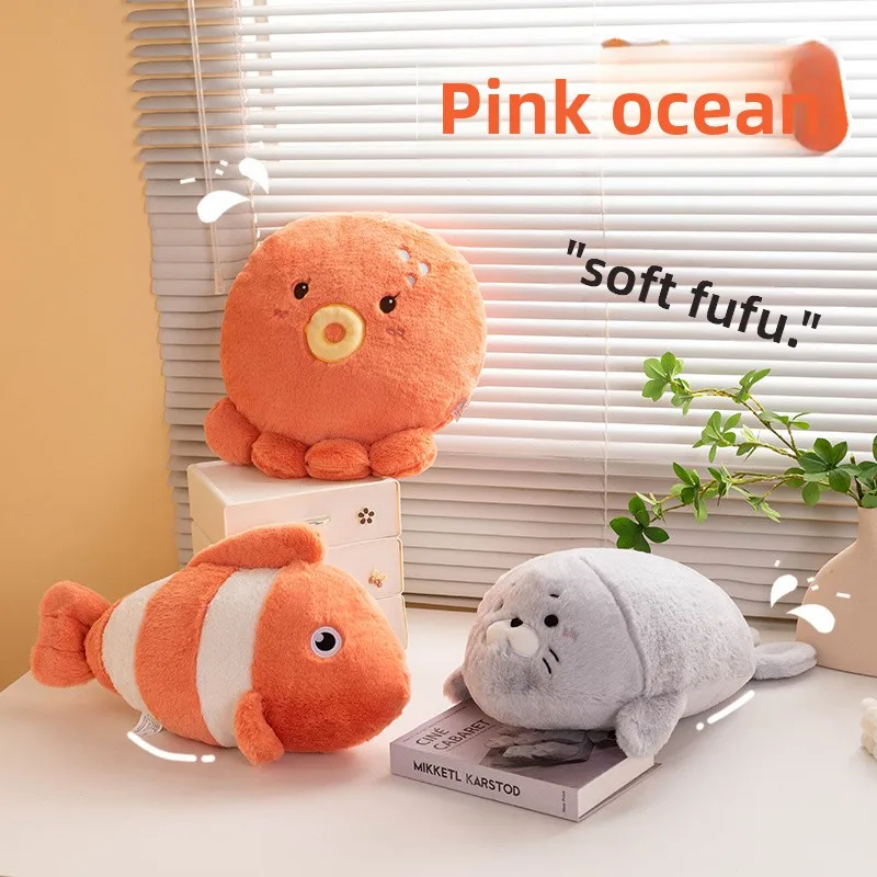 

Cartoon Clownfi Plu Toy Pillow Octopus Seal Doll Birthday Gift for Girls Stuffed Toys Soft PP Cotton Filled Fabric Dolls