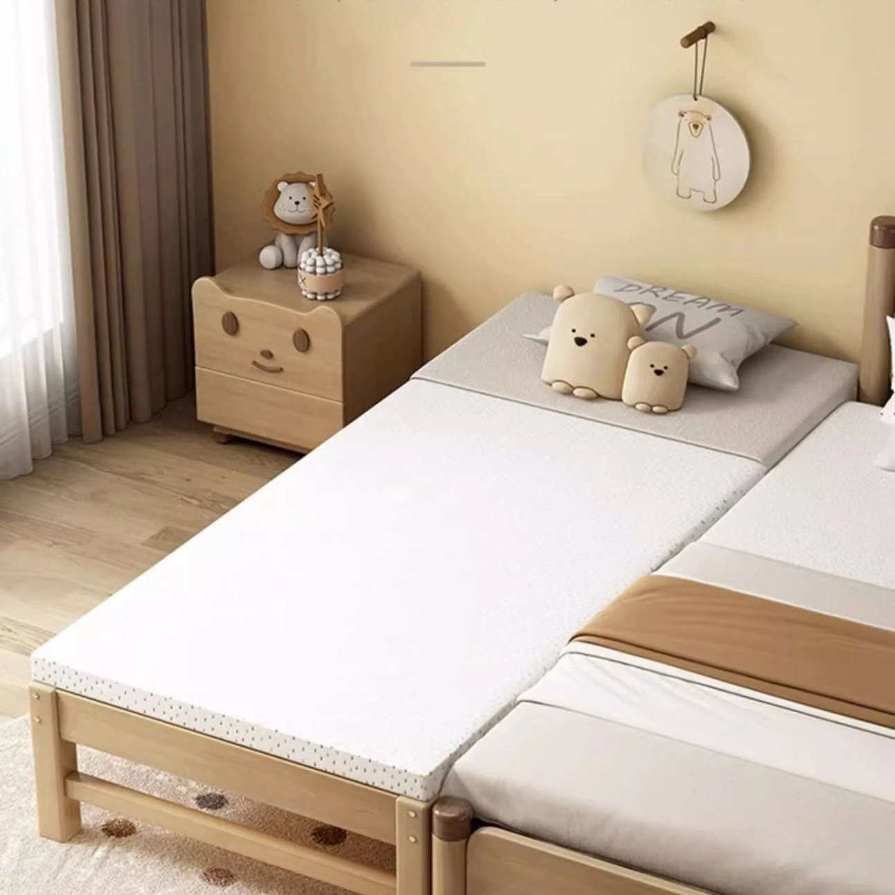 سرير أطفال ربط سرير أطفال مع حاجز حماية للأولاد والبنات بجانب السرير مطول وموسع