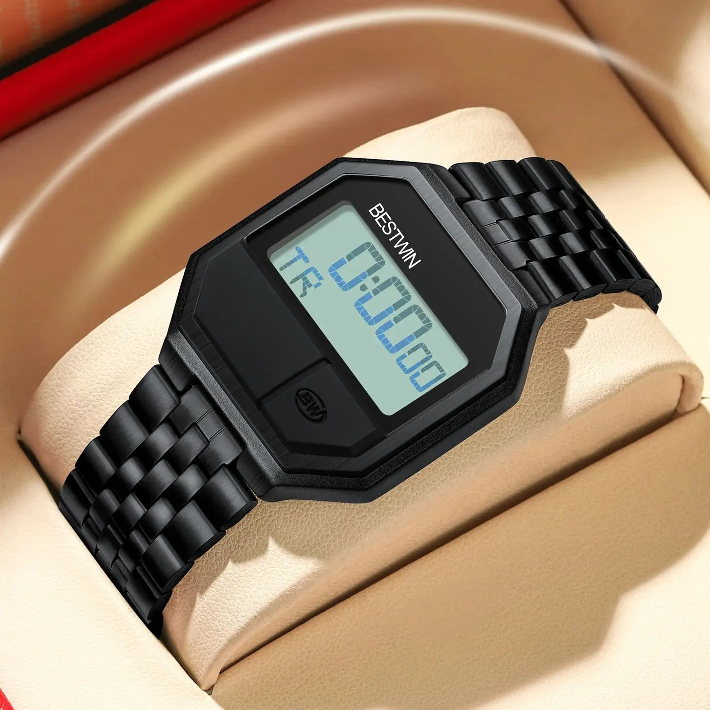 New Classic Fashion Golden Silver Black Men's Watches Simple Steel Strap Waterproof Business Digital Watch Casual Clock