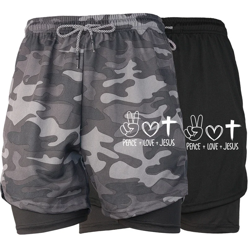 

Мужские сетчатые компрессионные спортивные шорты 2 в 1, повседневные шорты для бега и тренировок в тренажерном зале