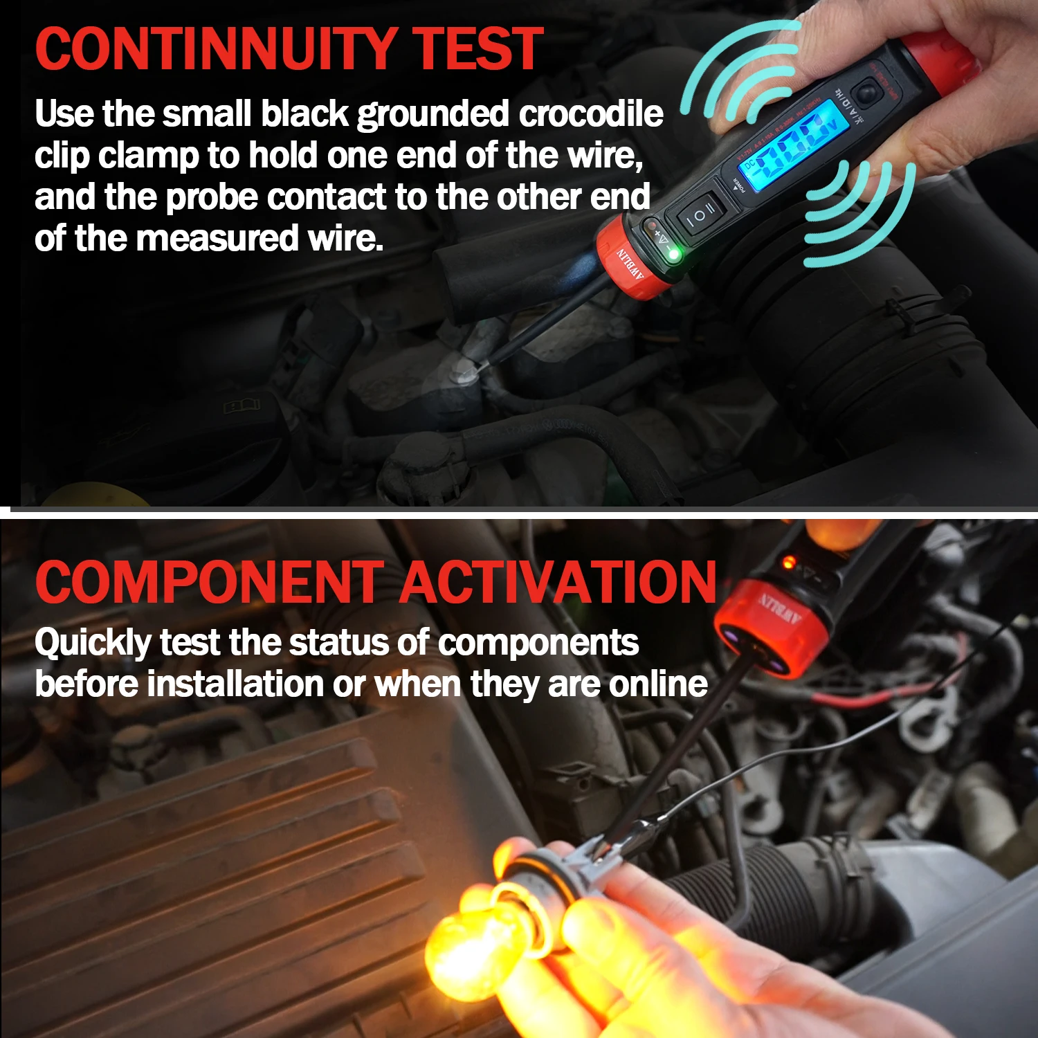 AWBLIN Power Circuit Probe Tester, LCD Digital Automotive Test Light with Voltmeter DC Voltage Relay Fuse Component Current Test