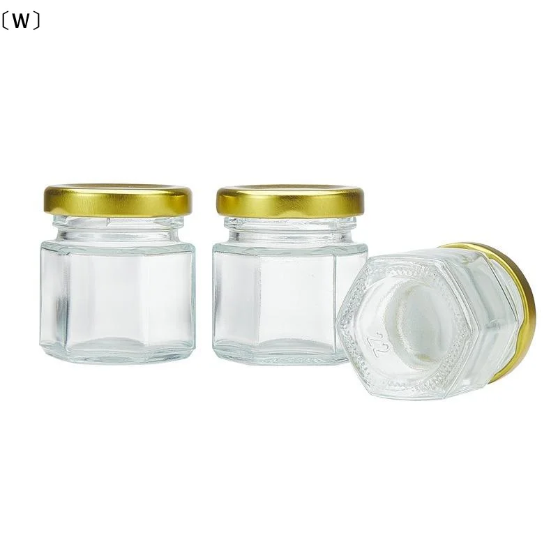 〔W〕〔W〕45ML 3/5pcs Mini Hexagonal Glass Jars With Gold Screw Lids Leak-proof Reusable Multi-purpose For Honey Jam Spice Storage