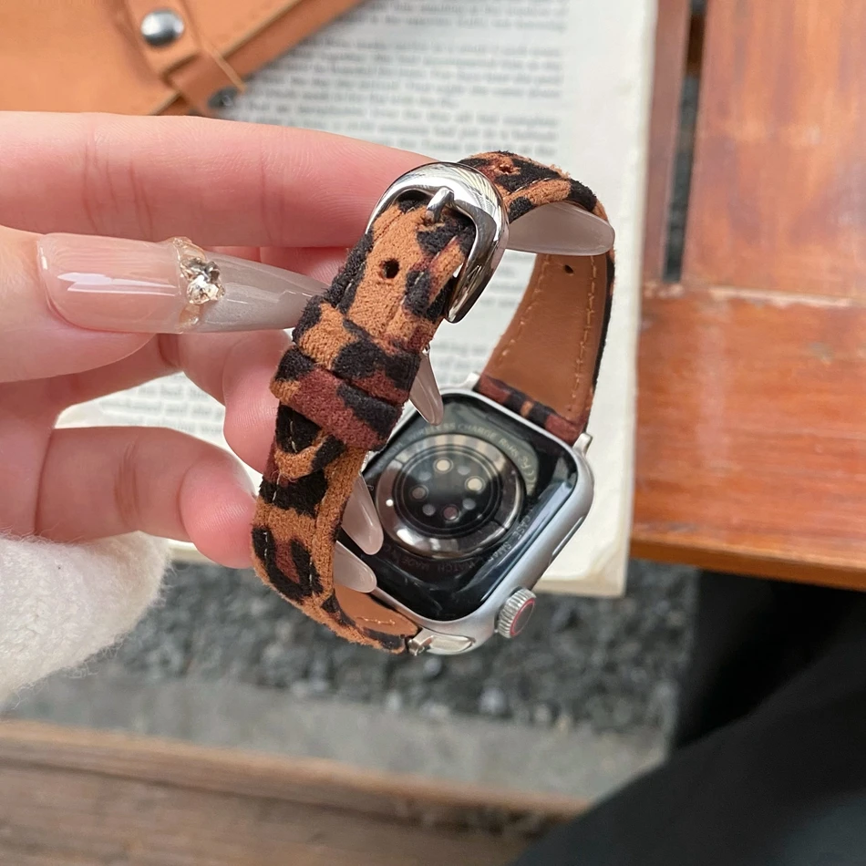 Leopard Leather Strap For Apple Watch Series 10 UItra 9 8 7 6 5 4 SE Band iWatch 38 40 41 42 44 45 46 49mm Luxury Woman Bracelet