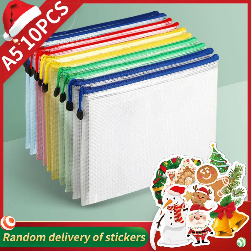 Christmas Stickers A5 Mesh Zipper Bag, Document Storage Bag, Waterproof And Rip-Proof Folder, Student Office Mobile Supplies