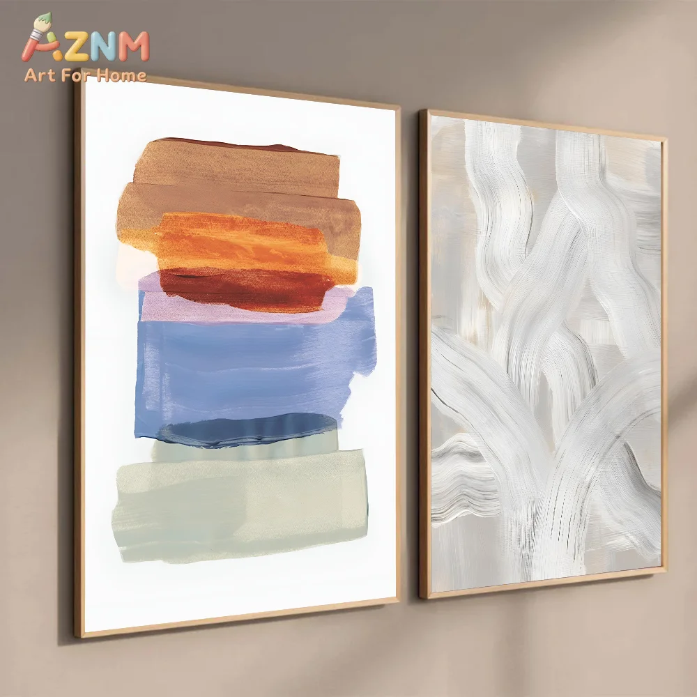 AZNM Warm Tone Brush Stroke Abstract Canvas Poster, Frameless Modern Textured Wall Art For Living Room Sofa Side Cozy Home Inter