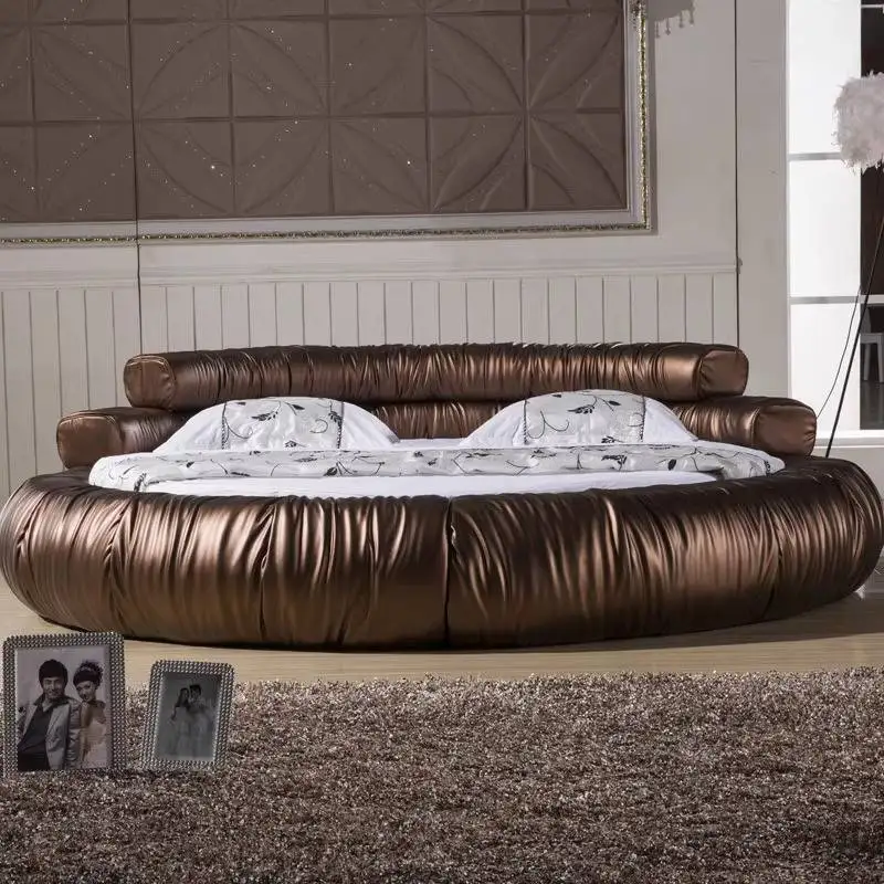 Brown White Double Bed Decoration Adults Elegant Wooden Circle Double Bed Frame Modern Luxury Cama Casal Furniture For Home