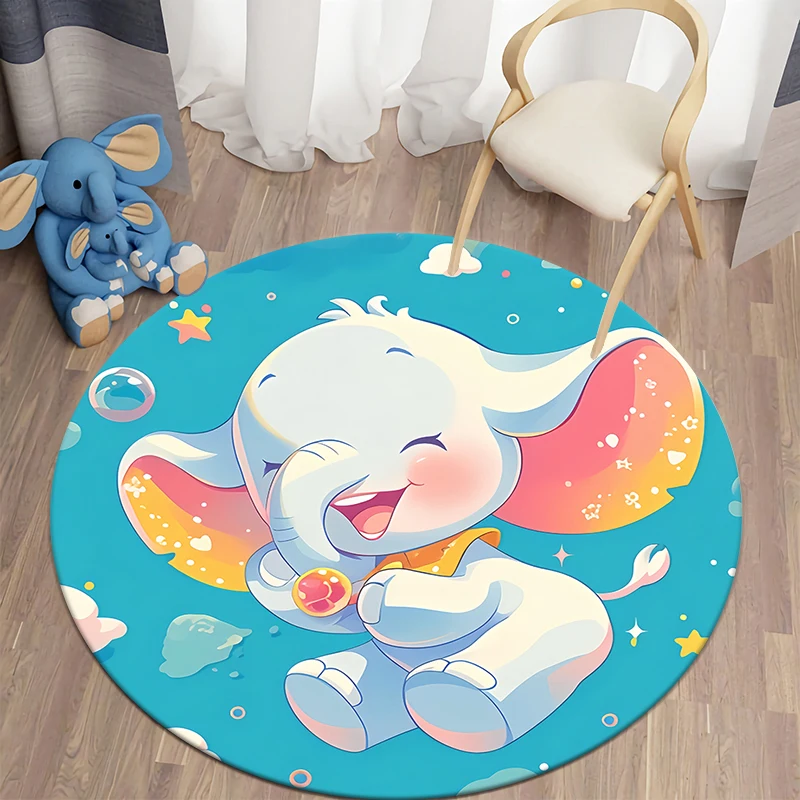 Miniso Dumbo Cartoon Printed Round Carpet, Bedroom Balcony Entrance Door ,Sofa,kitchen, Non-slip Mat. Home Decoration Gift Rug