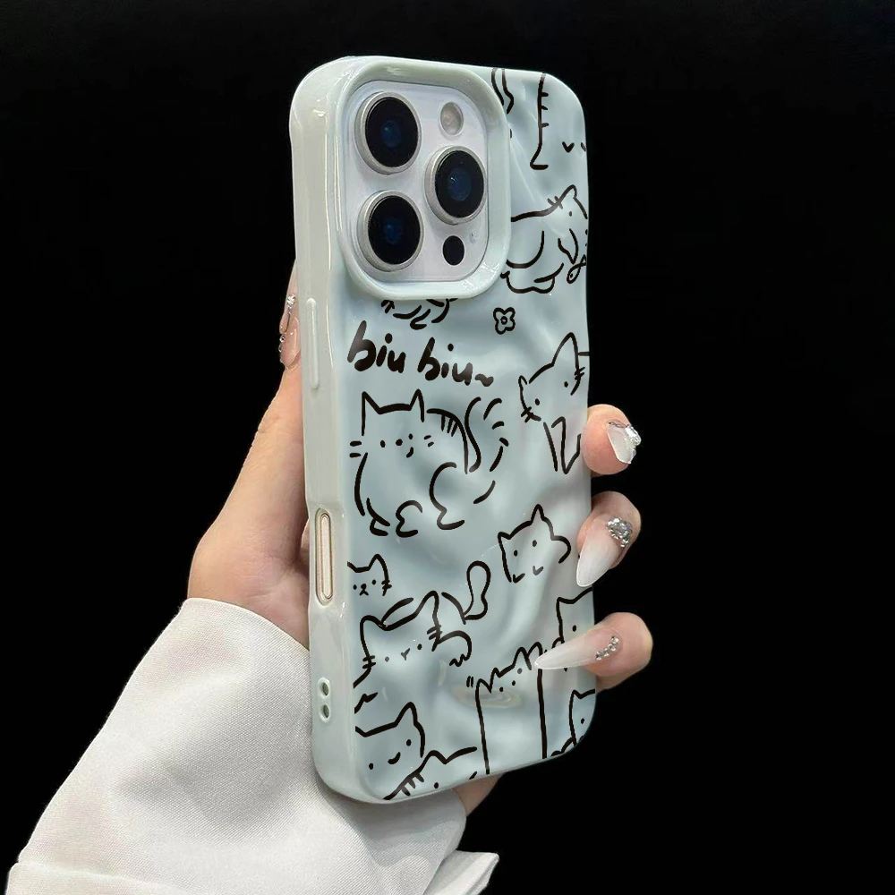 Kawaii Katzenlinien Niedliches Design Weiche Silikon-Handyhülle für iPhone 17 16 15 14 13 12 11 Pro Max 14 Plus 17Air Falten-Wellen-Design – Detail 10