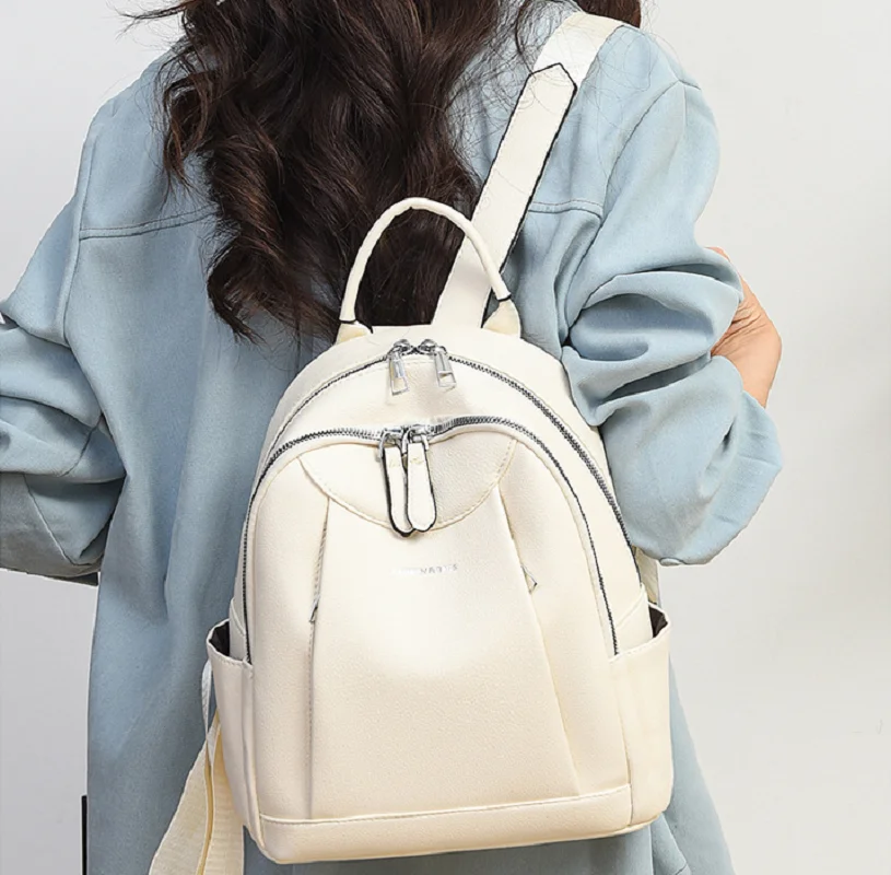 2025 New Korean Fashion High Quality Leather Double Zipper Shoulder Bags Large Capacity Travel Backpacks Totes School Bag
