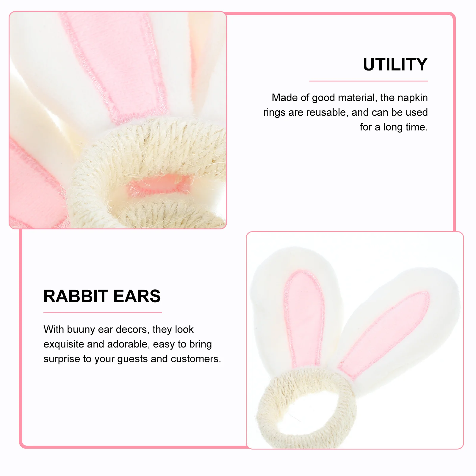 

4Pcs Exquisite Bunny Ear Napkin Rings Holders for Easter Party Home Hotel Decoration Easter Napkin Rings Serviette Buckles