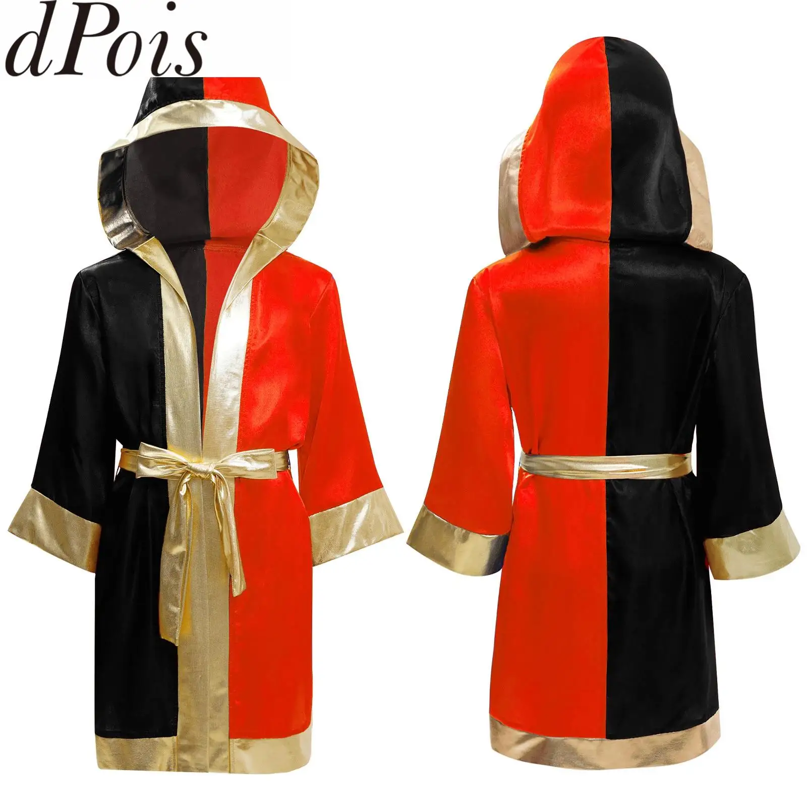 

Костюм боксера для мальчиков, боксерский халат, плащ с капюшоном и длинными рукавами, платье для кикбоксинга с металлическим поясом, боксерский матч, костюм для выступлений