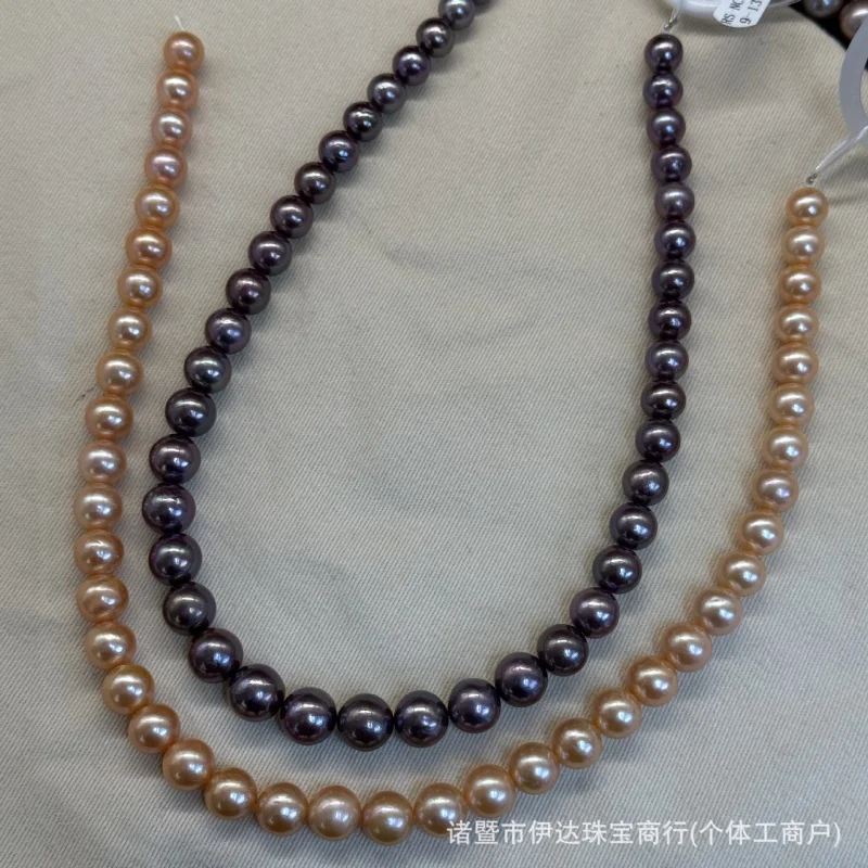 9-12mmNatural Freshwater Colorful Pearl Necklace Strong Luster Basic Round Slight Blemish Includes Silver Clasp