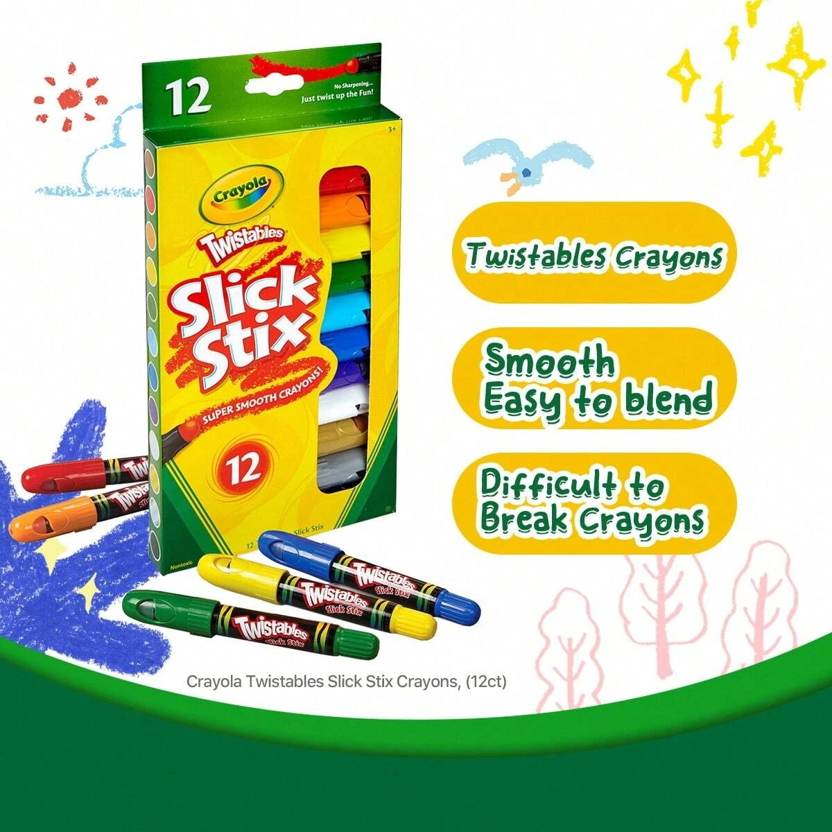 Crayola 12-color twistable silky crayons, painting toy set