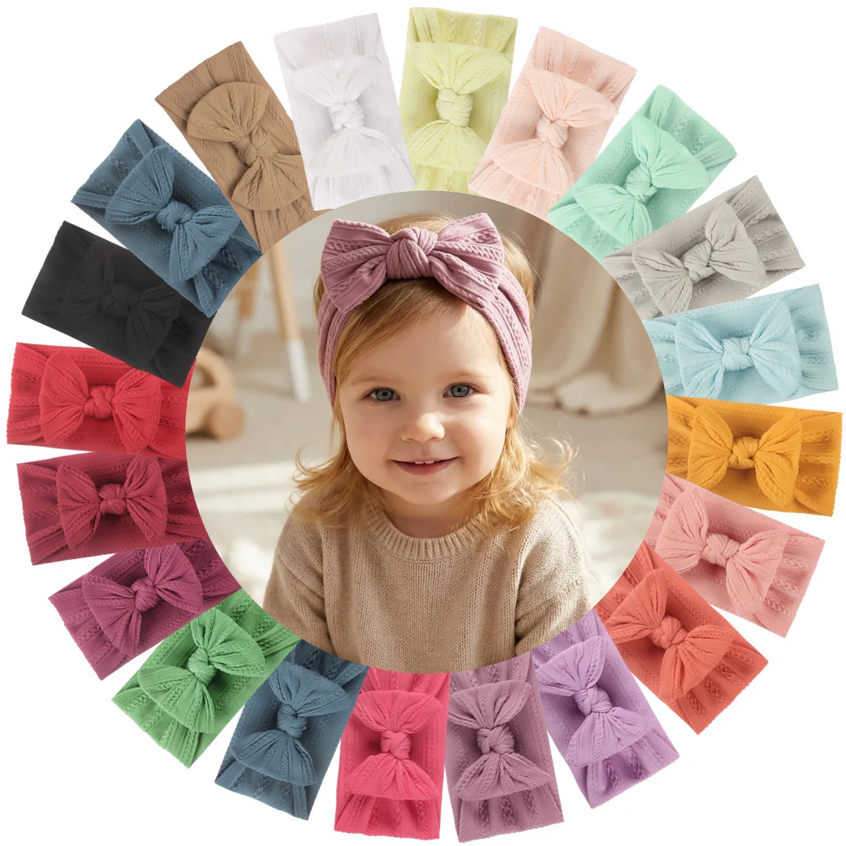 New 26-Color Braided Children's Hair Accessories Baby Nylon Bow Headband Gentle on Skin Wide Headscarf Infant Hairband
