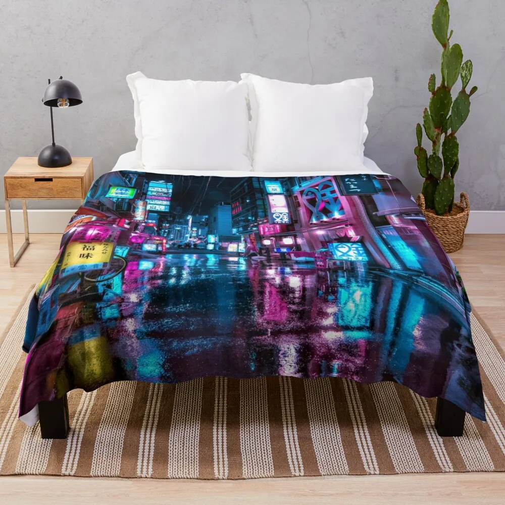 

Tokyo at Night - Shimbashi Throw Blanket Plaid Warm Blanket bed plaid