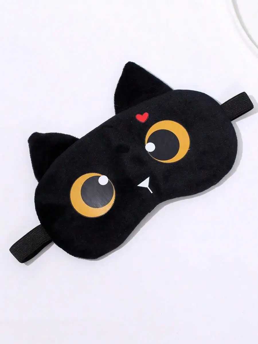 

1pc Cartoon Cat Design Sleep Eye Cover Polyester Soft Eye Mask For Sleeping Travel Home Office School Back To School Supplies
