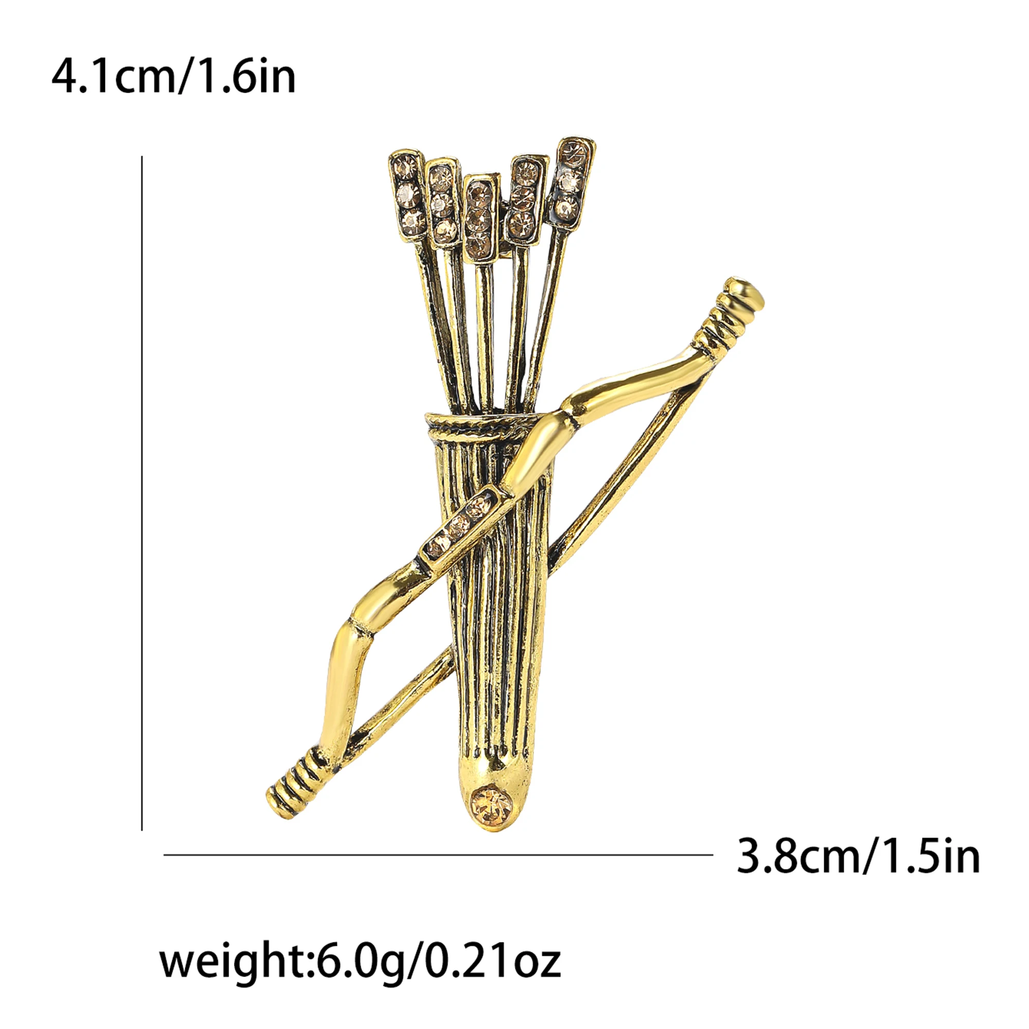 Trendy Rhinestones Bow and Arrow Brooches for Women Unisex Quiver Weapons Pins Banquets Party Backpack Gifts Jewelry Accessories