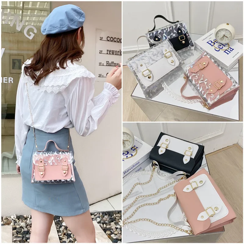 Fashionable Women's Bag New Transparent Cambridge Small Square Bag Contrasting Color Shoulder Bag Crossbody Bag Handbags