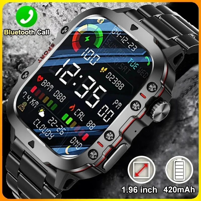 For Huawei Xiaomi 1.96 Inch Screen Smart Watch Mens Bluetooth Call 420 MAh Sport Waterproof Heartrate Blood Oxygen SmartWatch