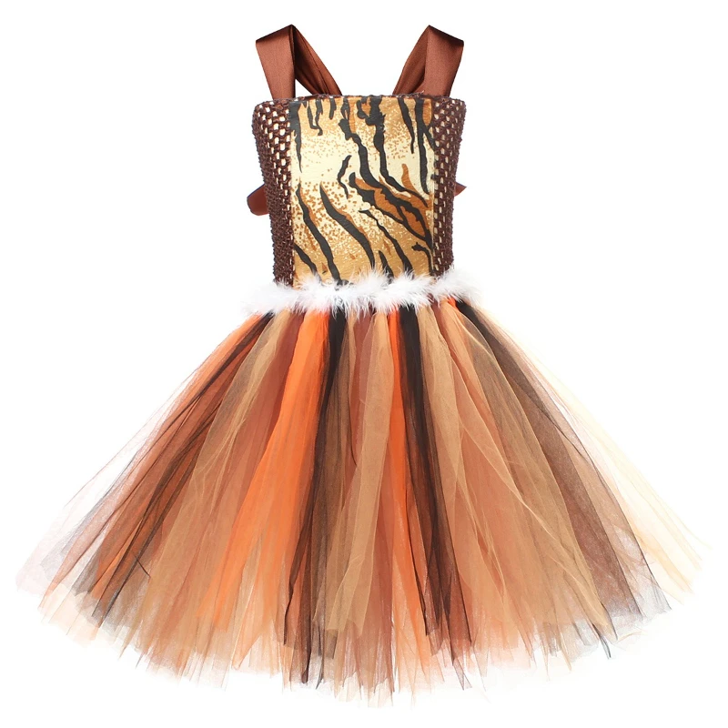  for Tiger Costume Forest Theme Birthday Party Tutu Dress Toddler Girls Carnival Halloween Animal Cosplay Dress Up Clothes