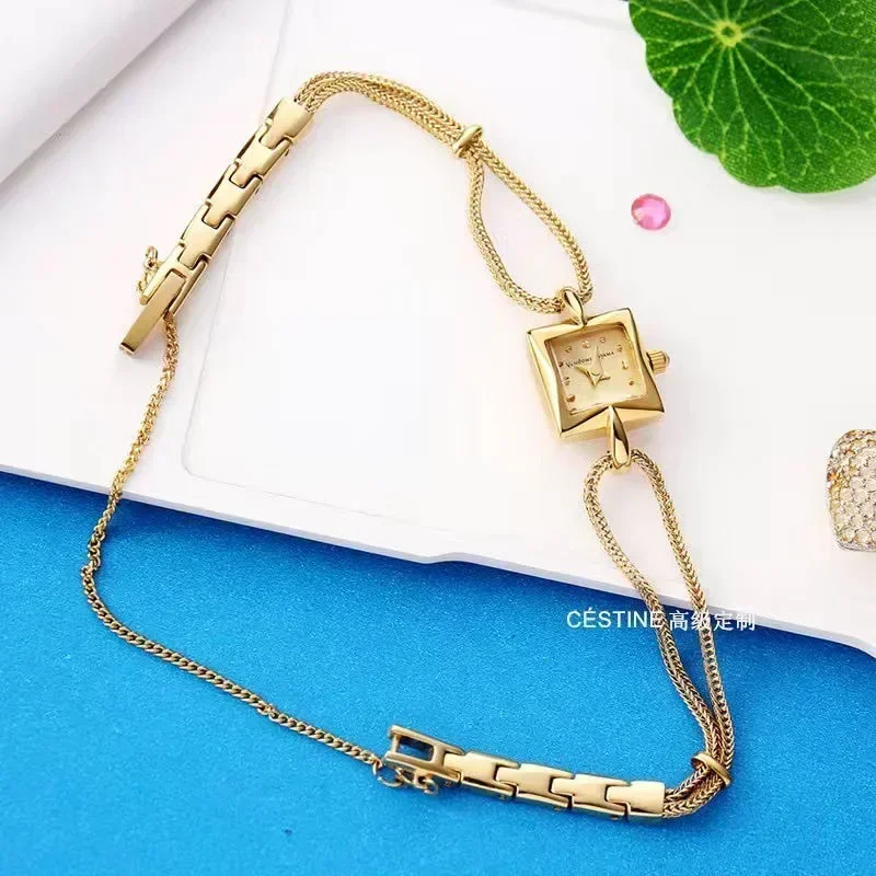 High Quality retro 24K gold plated quartz brass 2024 New Women's Watch Gold Bracelet  Square Dial Gift Lovers Luxury Temperament