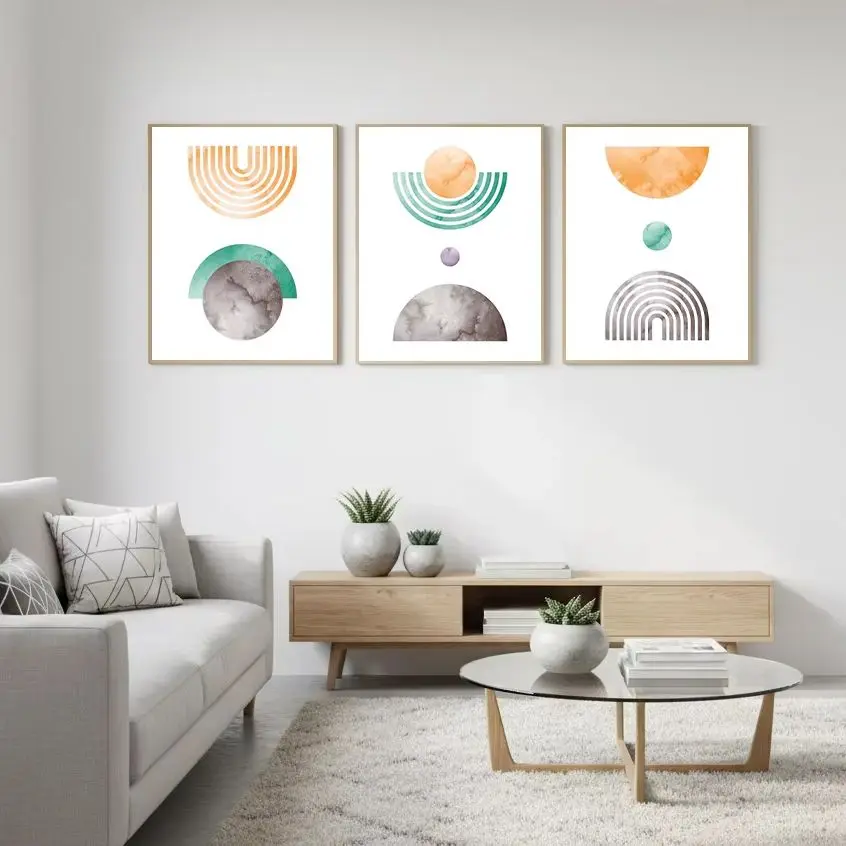 Nordic Morandi Geometric Abstract Boho Sun Rainbow Wall Art Canvas Prints Poster Picture Home Decor Bedroom Living Room Offic