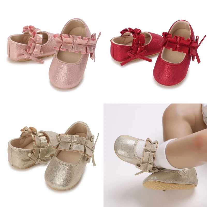 Sweet Girl Bow Decoration Princess Flat Shoes With Non Slip Fabric Sole Walking Newborn Baby Crib Dress 0-18M