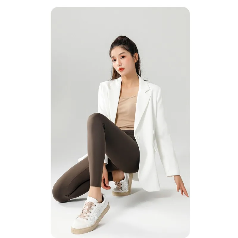 

Осень-зима, леггинсы с высокой талией, женские бесшовные однотонные теплые леггинсы, тонкие повседневные спортивные леггинсы для фитнеса