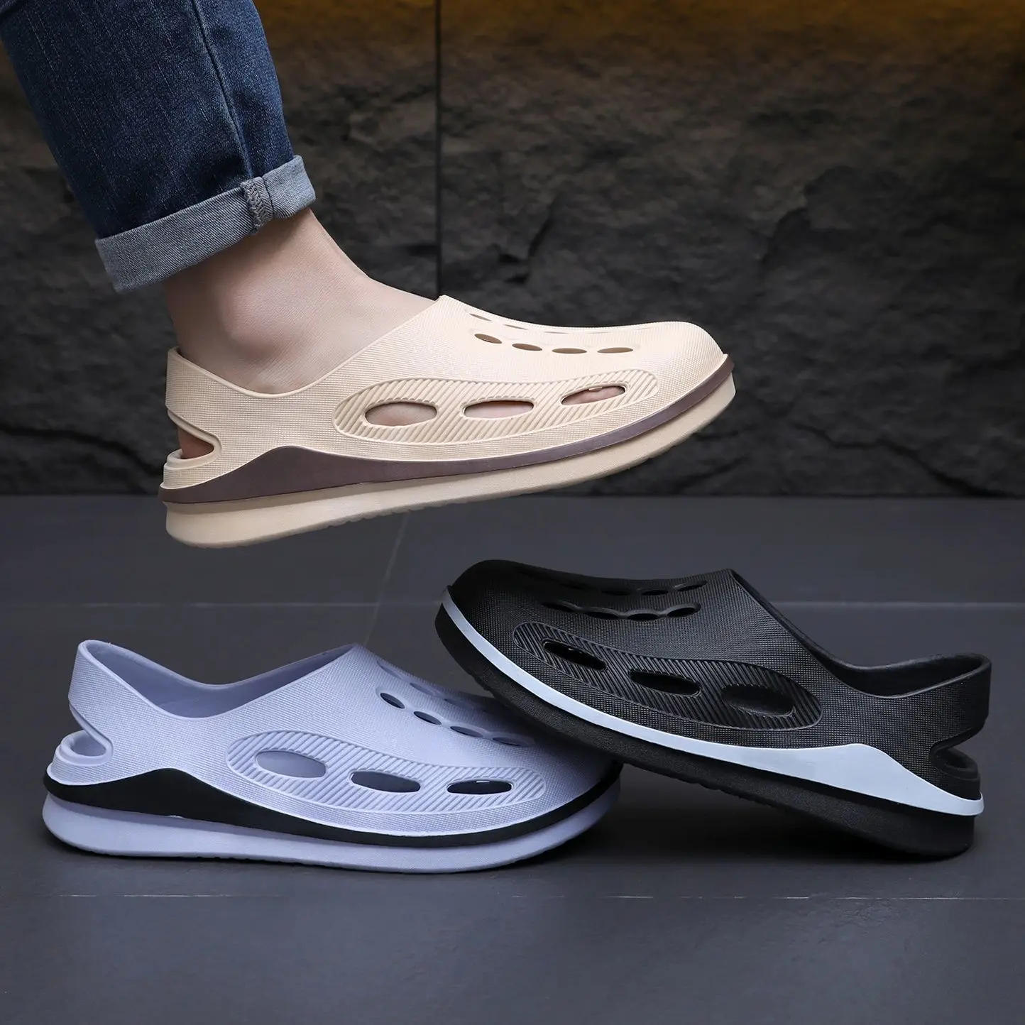 

Мужские модные дышащие сандалии с закрытым носком, нескользящей толстой мягкой подошвой для лета и пляжа