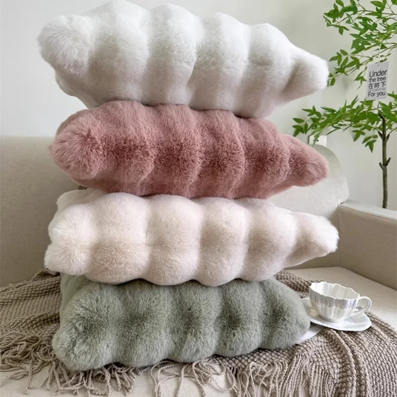 Cojín nórdico para asiento de sofá, funda de cojín de felpa de piel sintética de conejo para sala de estar, dormitorio, decoración del hogar, almohada suave para la espalda de la cintura