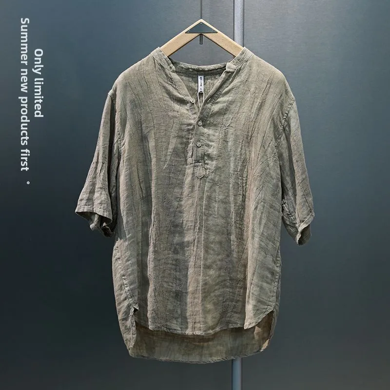 

Мужская одежда в стиле ретро в китайском стиле ort Sve Linen Cotton irt Summer High End f Sve Верхняя одежда окрашенная галстук-краска свободного покроя круглая ...