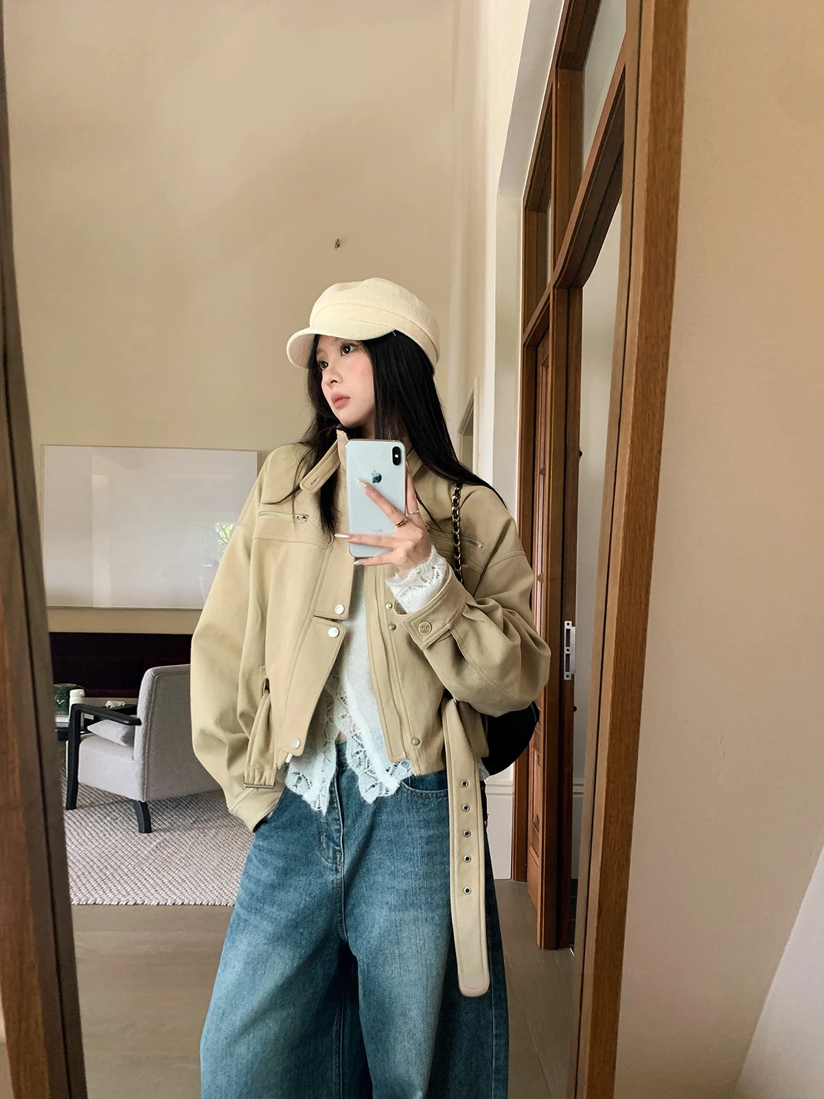 

Ретро-куртка в рабочем стиле для женщин: свободная, повседневная, универсальная, осенняя коллекция 2025, модная, ветрозащитная, на молнии, однотонная