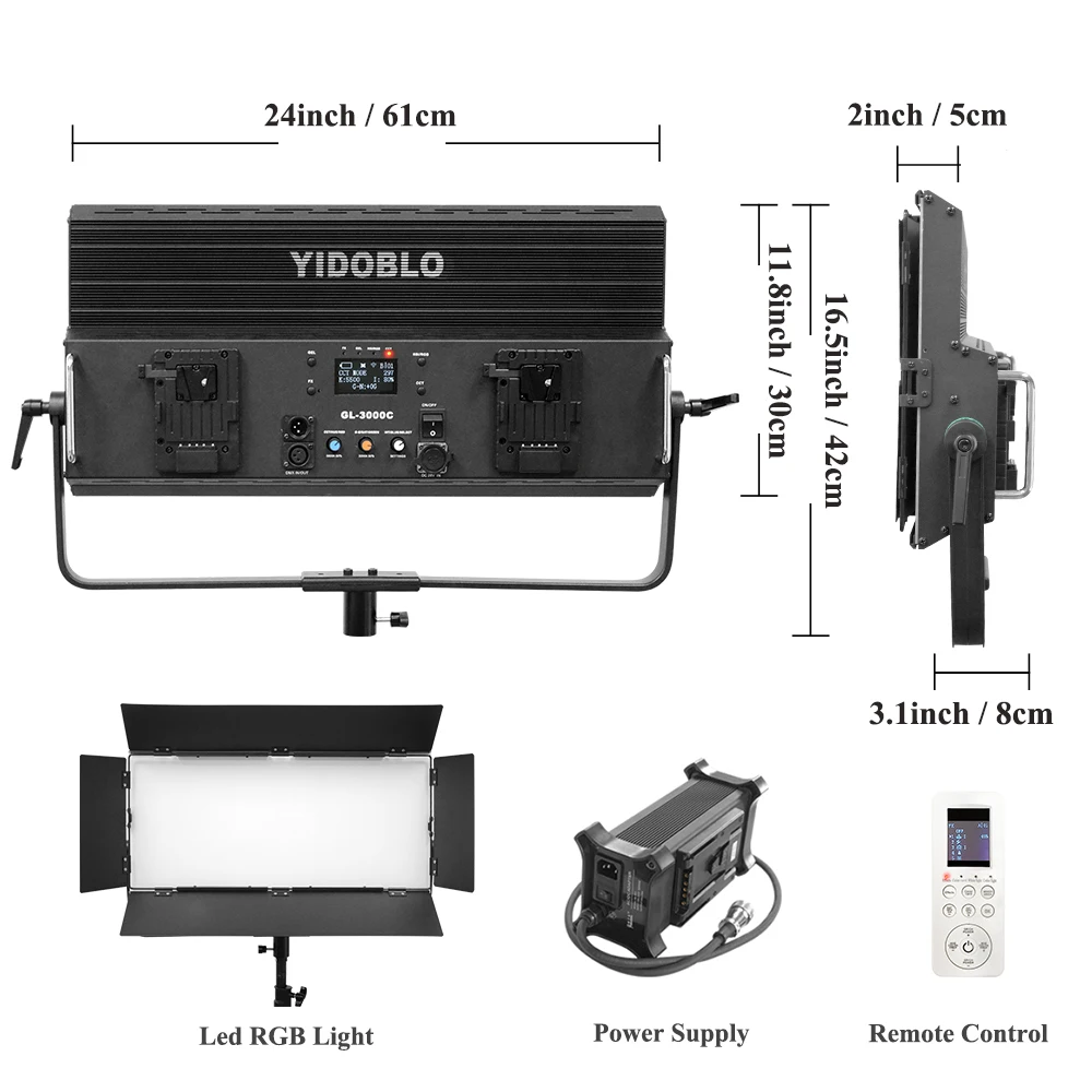 200W/300W RGB Video Light Metal Shell Panel with Barn Doors for Photography and Streaming APP/DMX/Remote Control for Pro Studio
