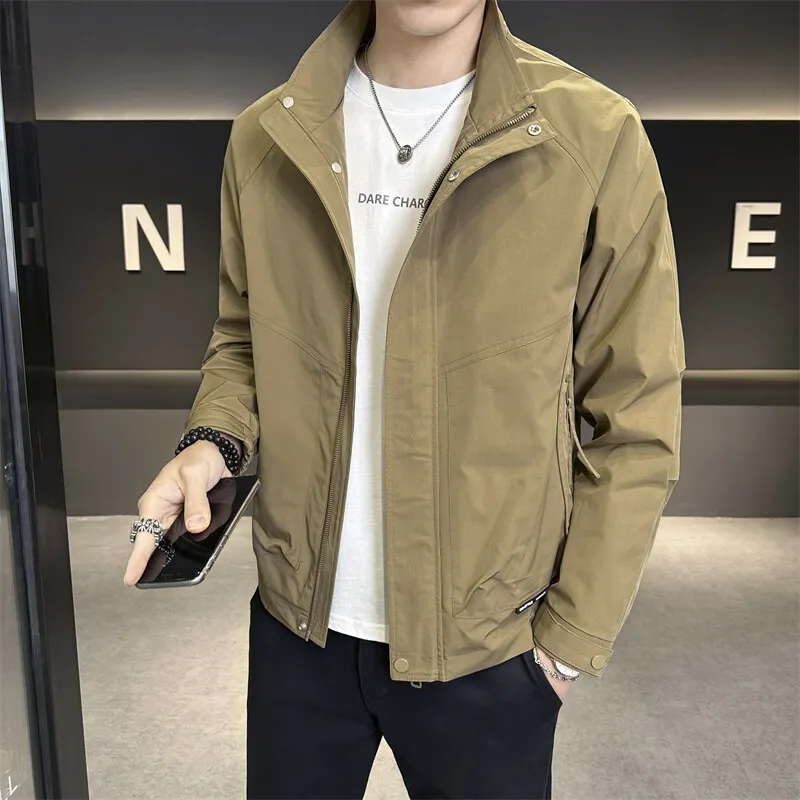 

Sli Stand Collar Men's Jaet Spring New Arrival Youth Faionable Workwear Versatile Cotton Blend Long Sve Outerwear