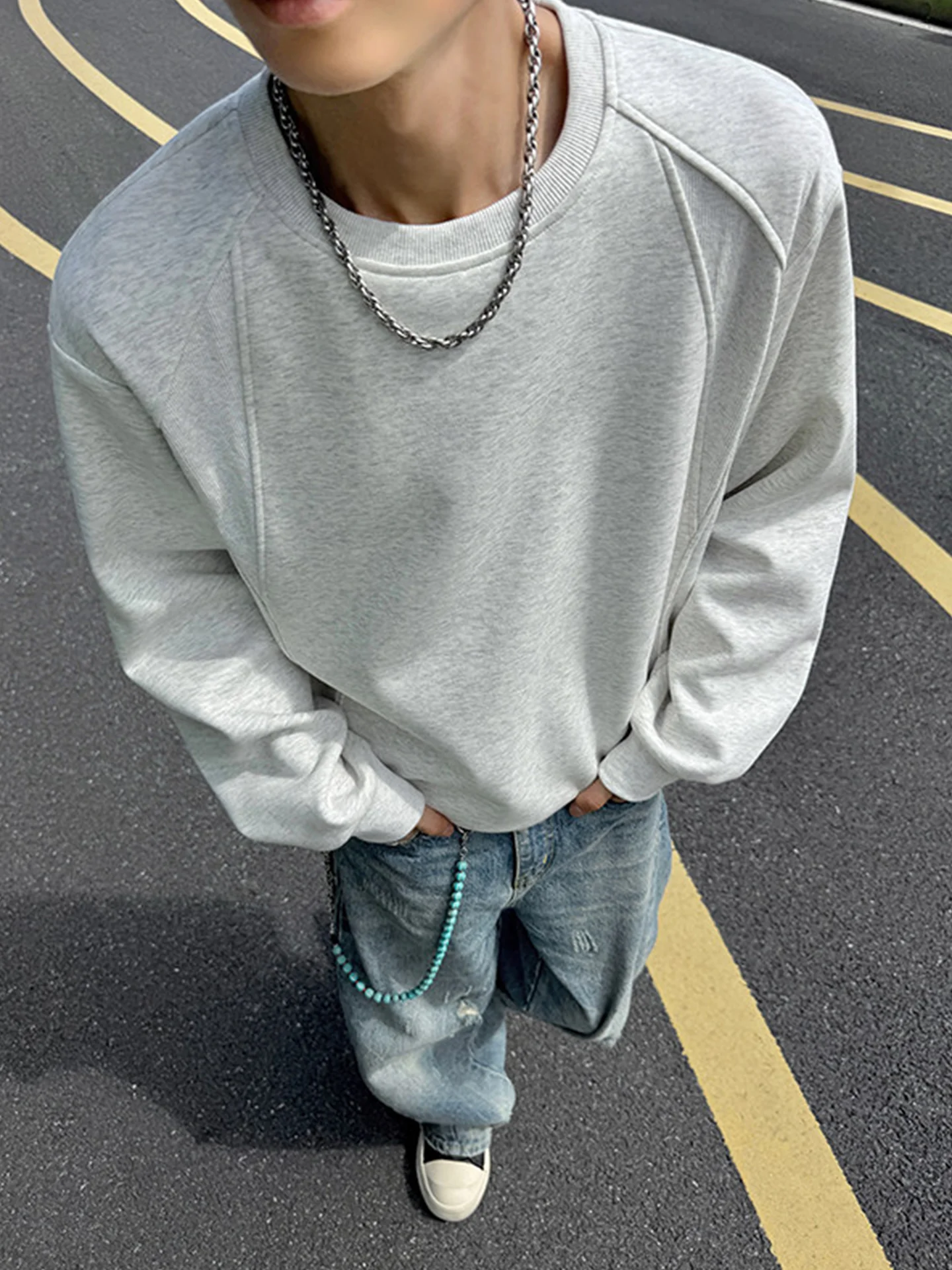 

Heavyweight 420g Men's Hoodie American High Street Cleanfit oulder Top Loose round Ne Base irt Inner Wear Autumn Season