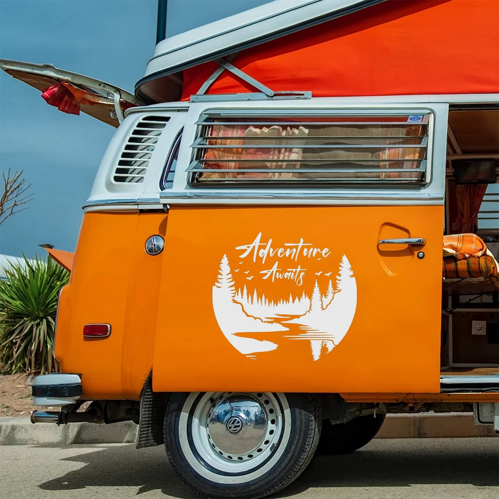 مغامرة كبيرة تنتظر جبل الغابات العربة Rv سيارة ملصق مائي قافلة فان متنقل ديكور